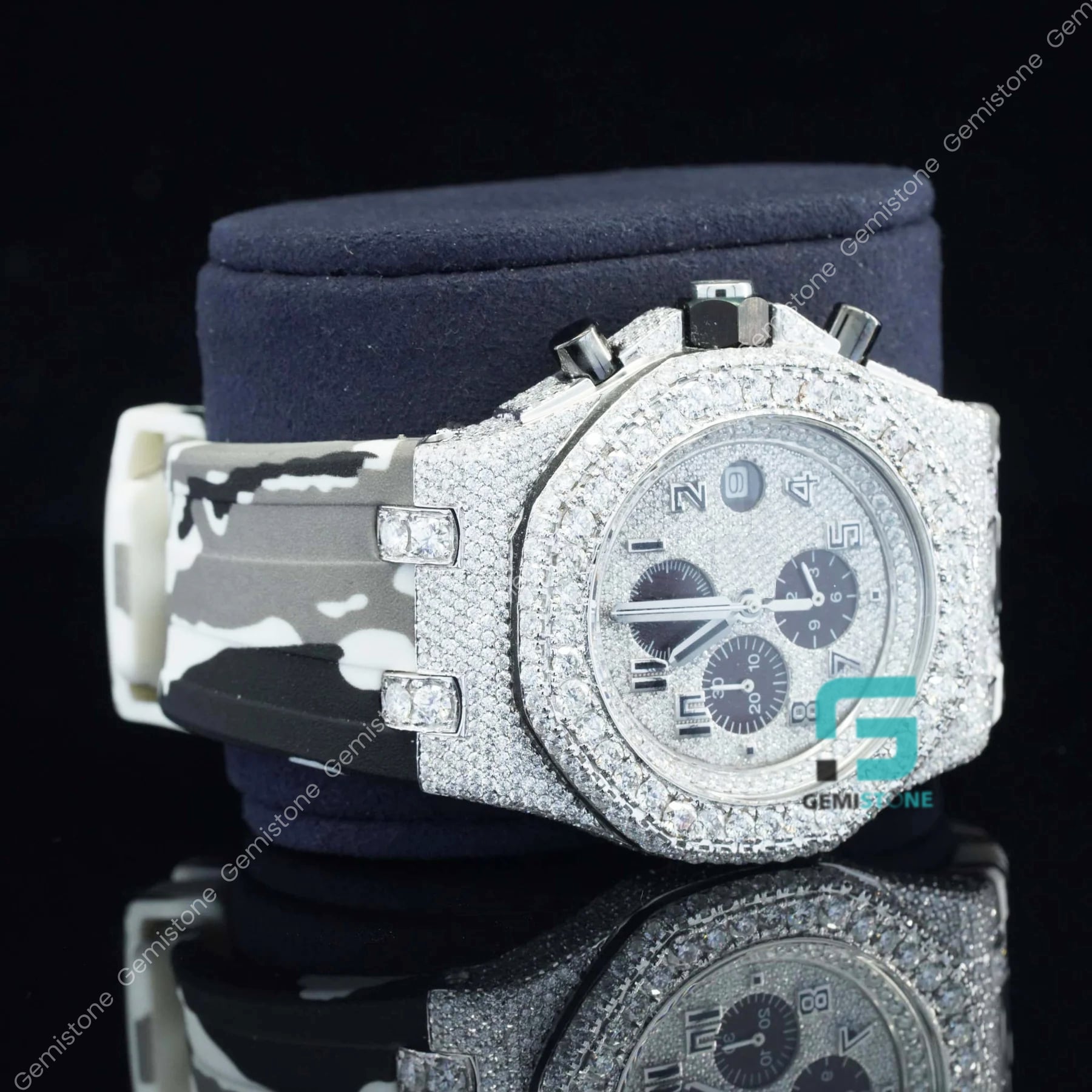 White-Black-Army-Belt-Diamond-Watch