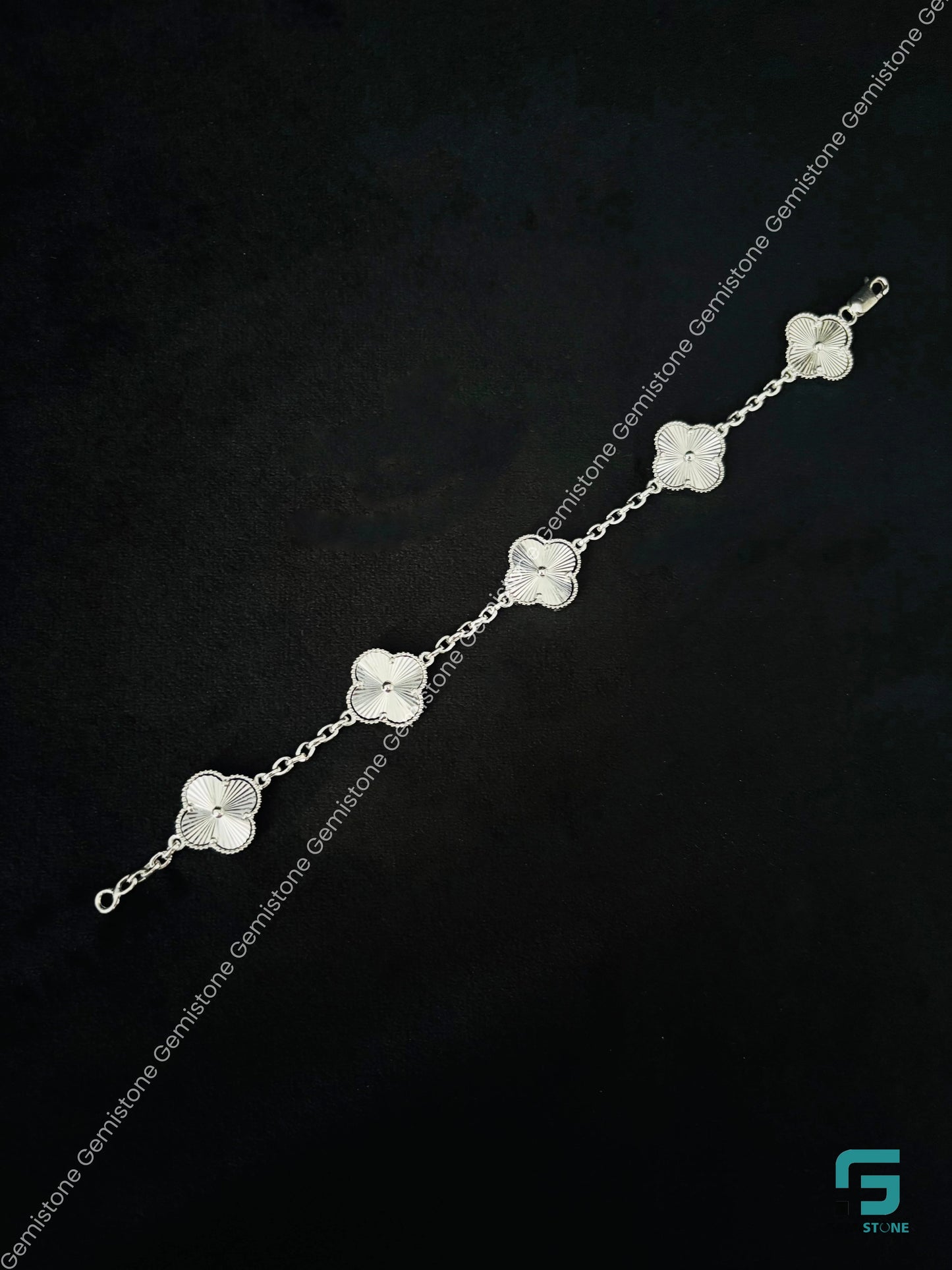 925 Solid Sterling Silver Four Leaf Clover Bracelet