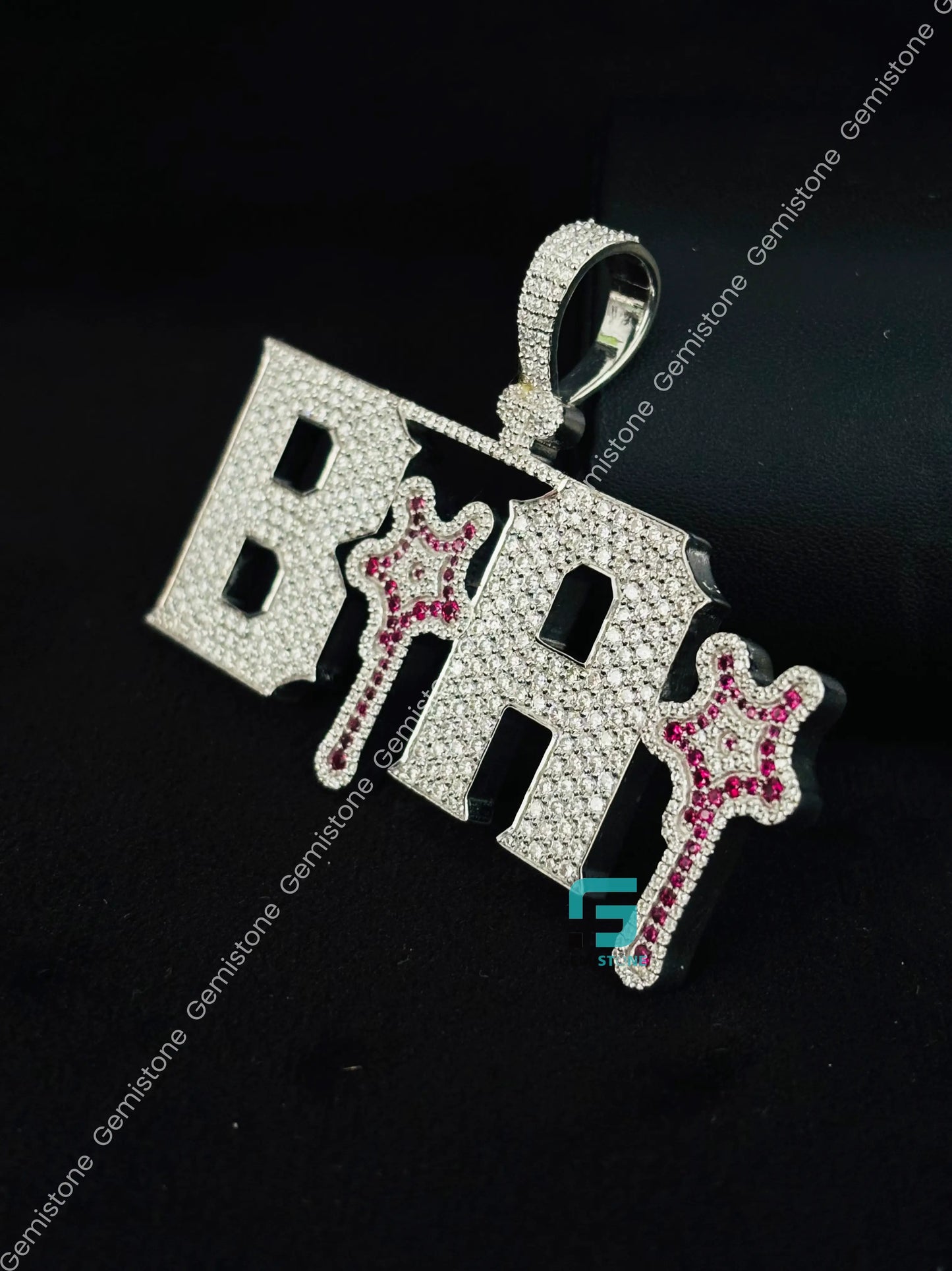 Custom Intial Letter White & Red Diamond Moissanite Pendant