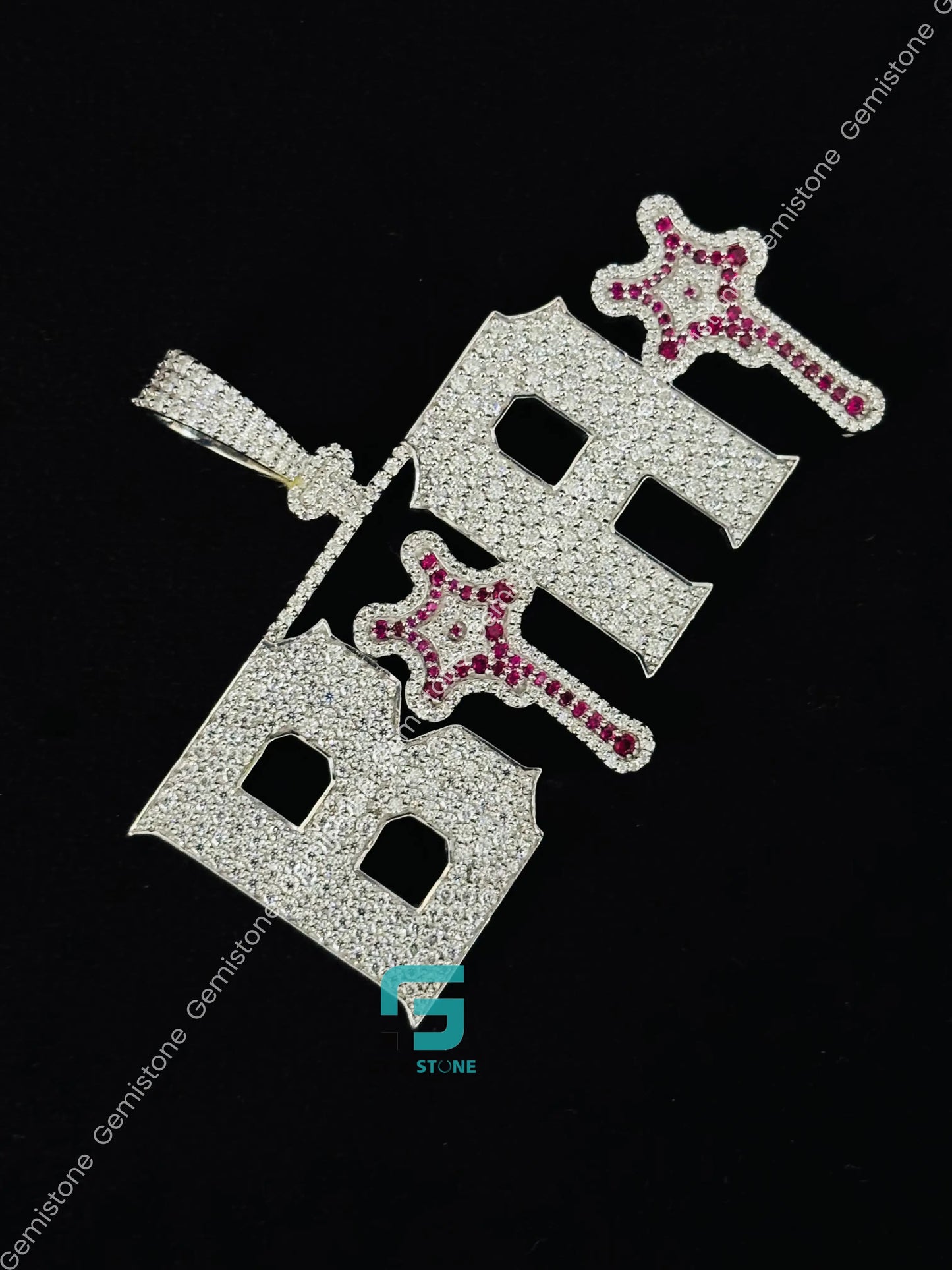 Custom Intial Letter White & Red Diamond Moissanite Pendant