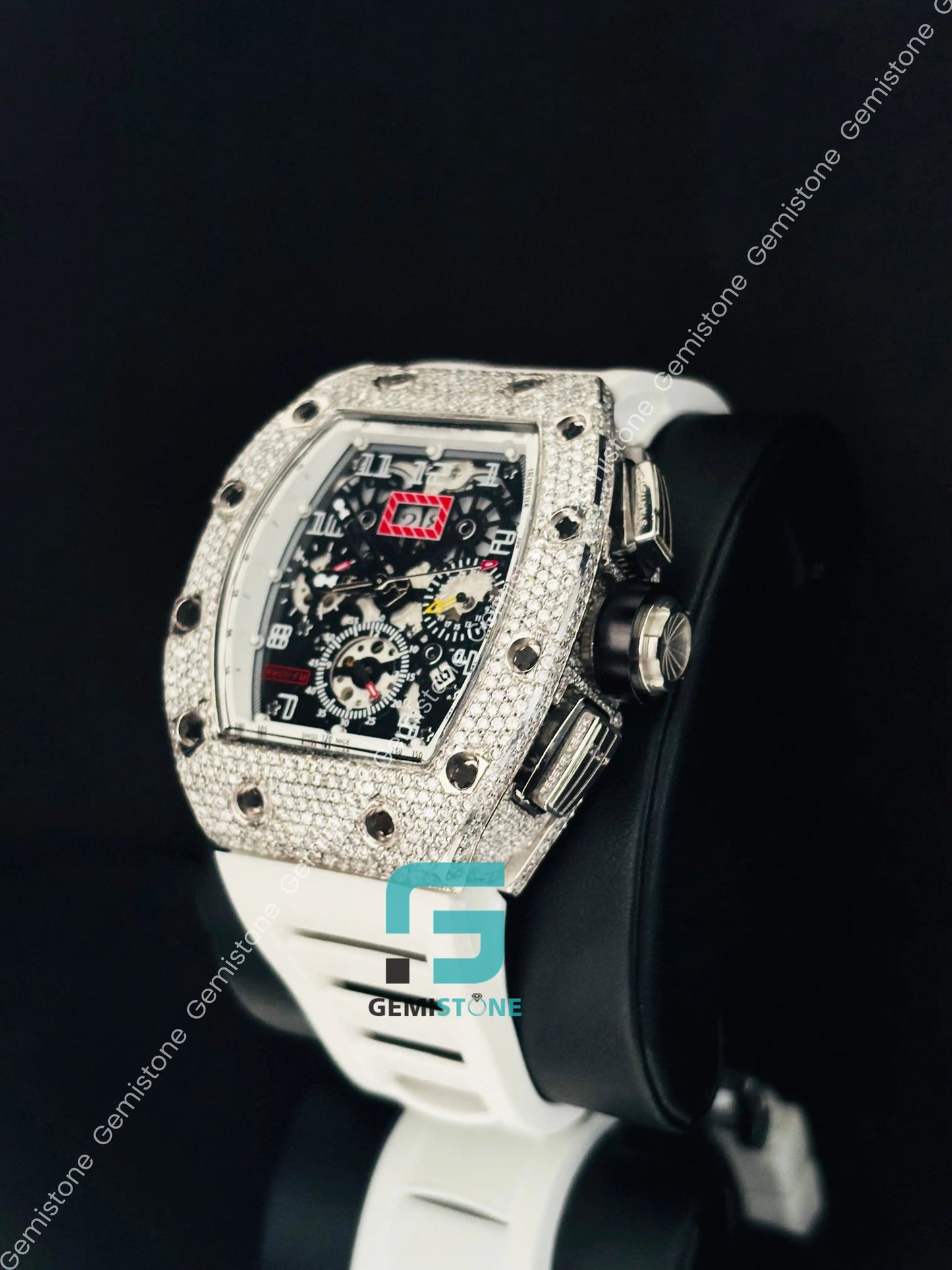White RubberStraps Richard Mille Moissanite Watch