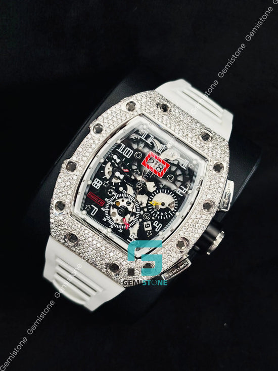 White Rubber Straps Richard Moissanite Watch