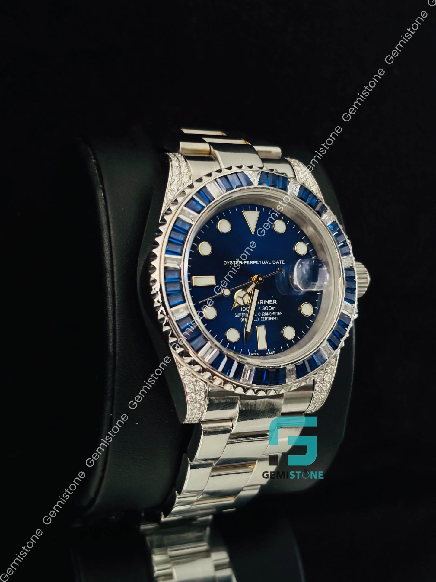 White Bar Moissanite Blue Dial Moissanite Watch