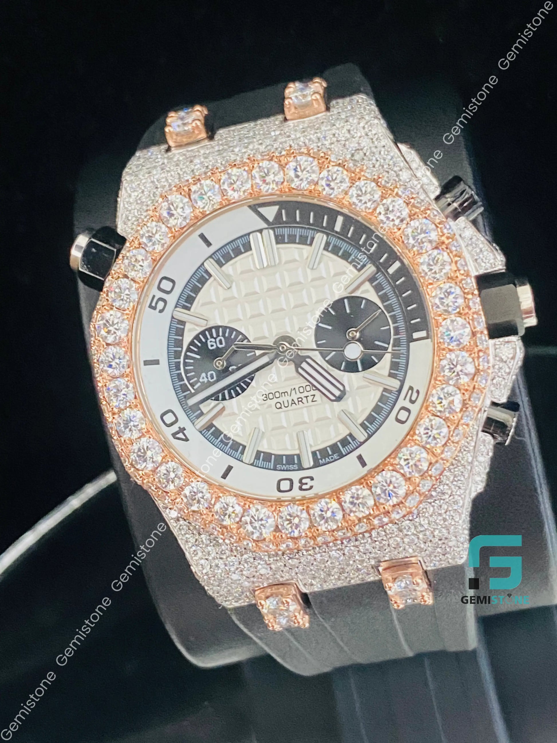 White_Dial_Bezel_Dial_Moissanite_Watch