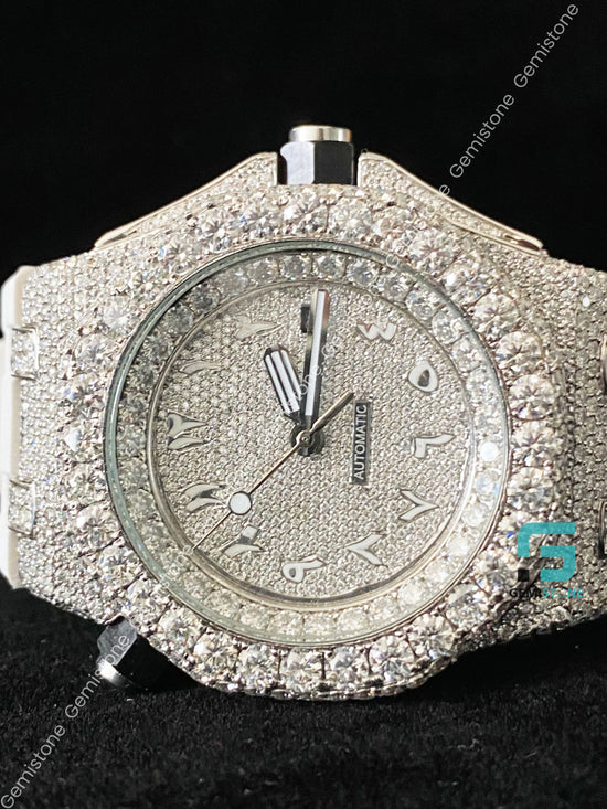Men's Fully FaceDial White Silicon Strap Moissanite Watch