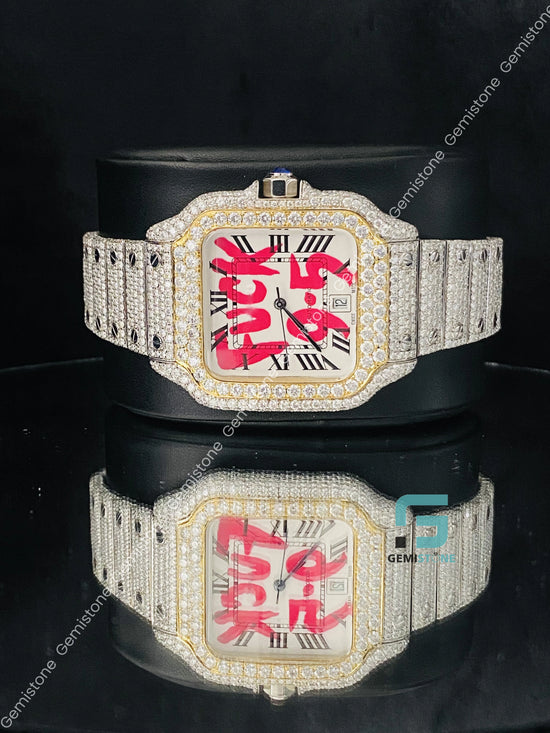 White Dial Moissanite Two Tone Hip Hop Watch