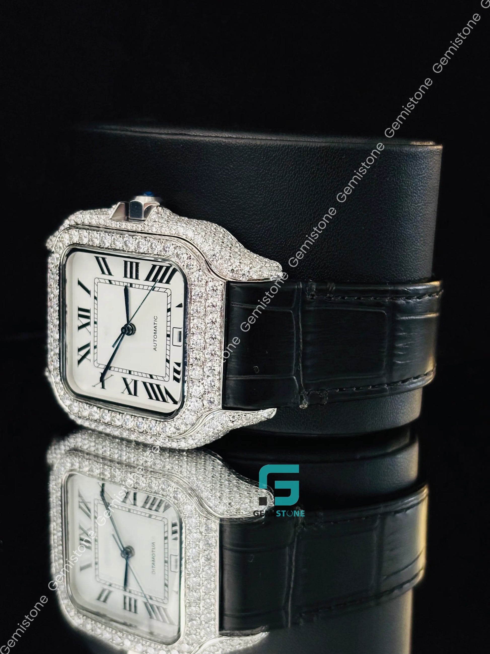 White Dial Roman Number Moissanite Watch 