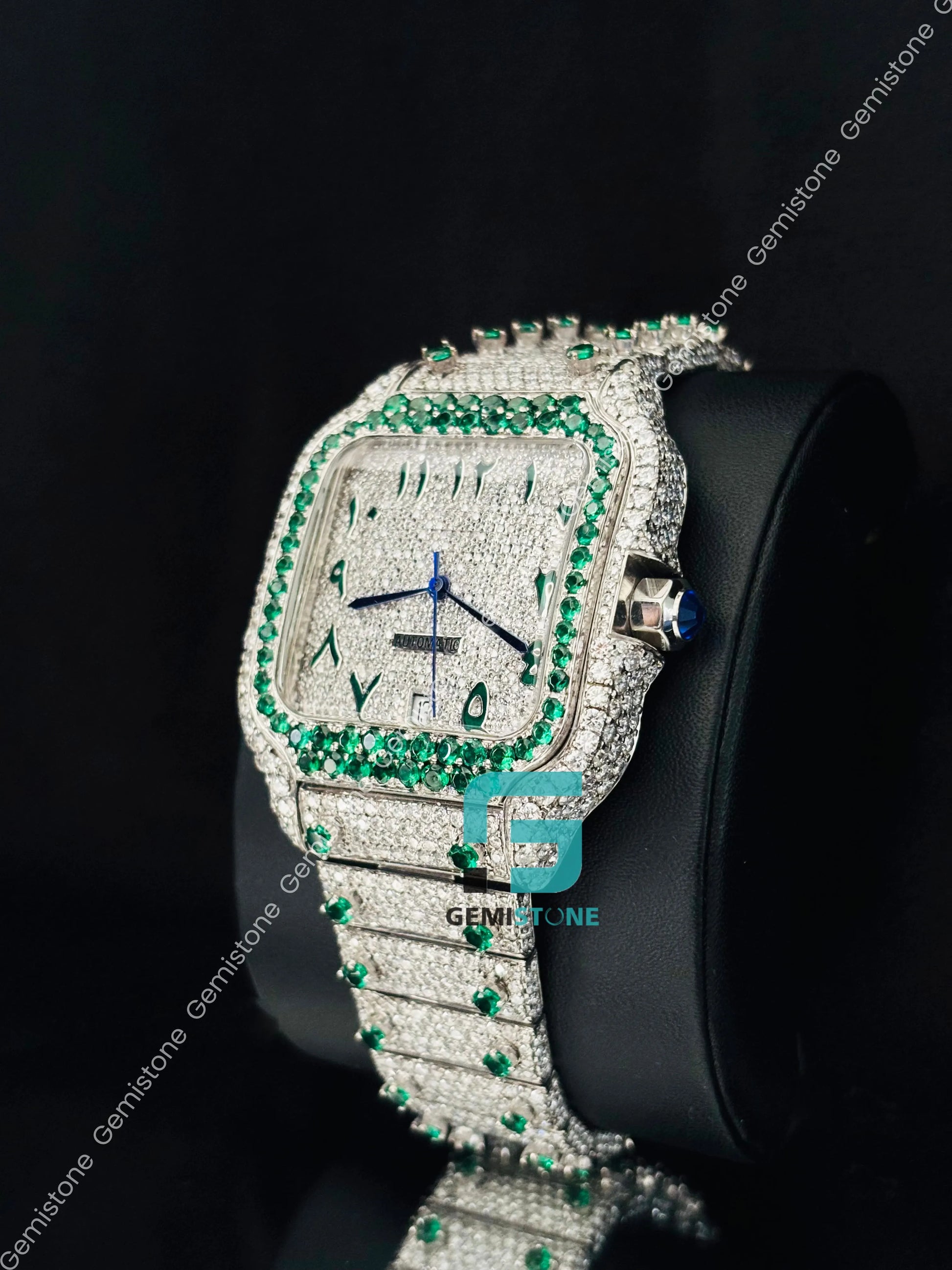 White Green Moissanite Stone Watch