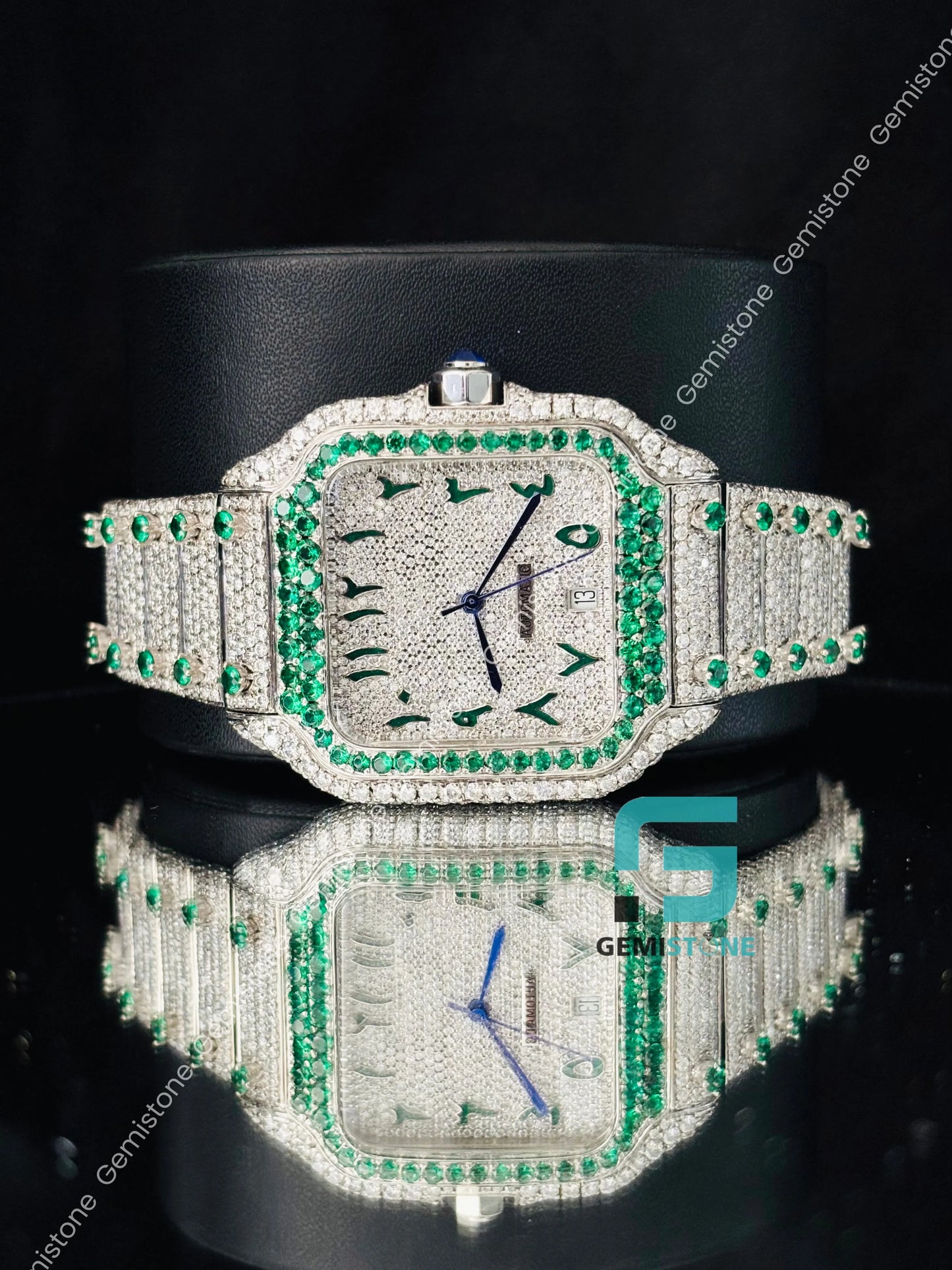 White Green Stone Moissanite Watch