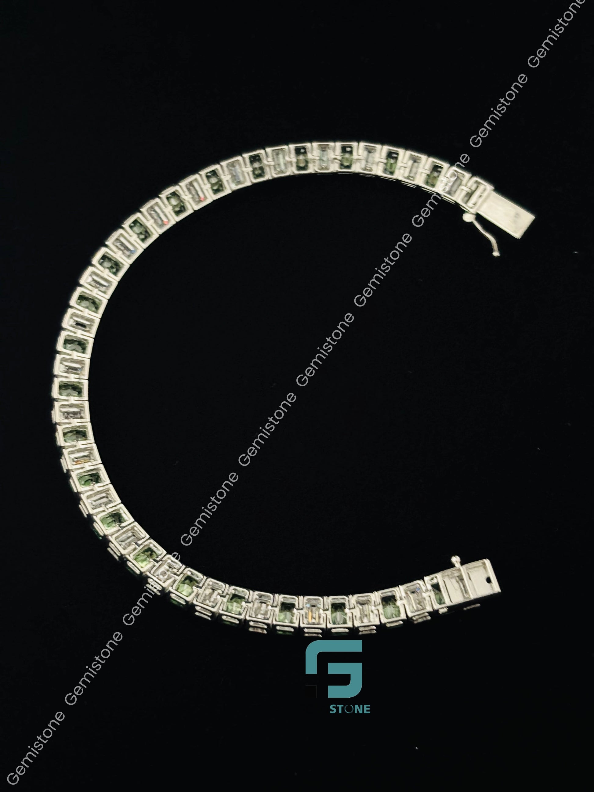 White Green Emerald Cut Tennis Bracelet