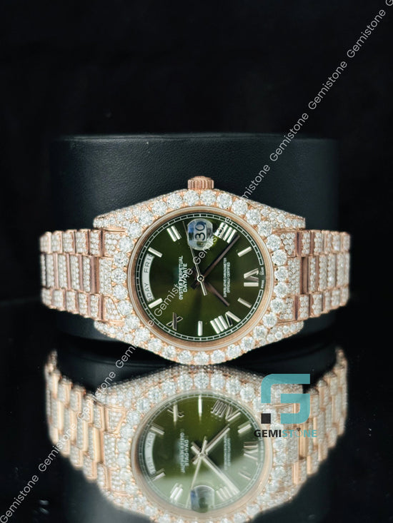 White Roman Number Moissanite Iced Out Watch