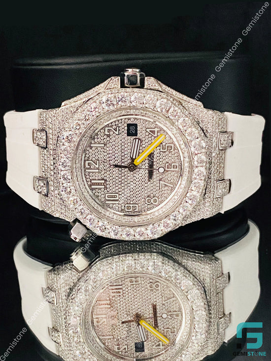 White Silicon Rubber Belt Moissanite Watch For Men_s