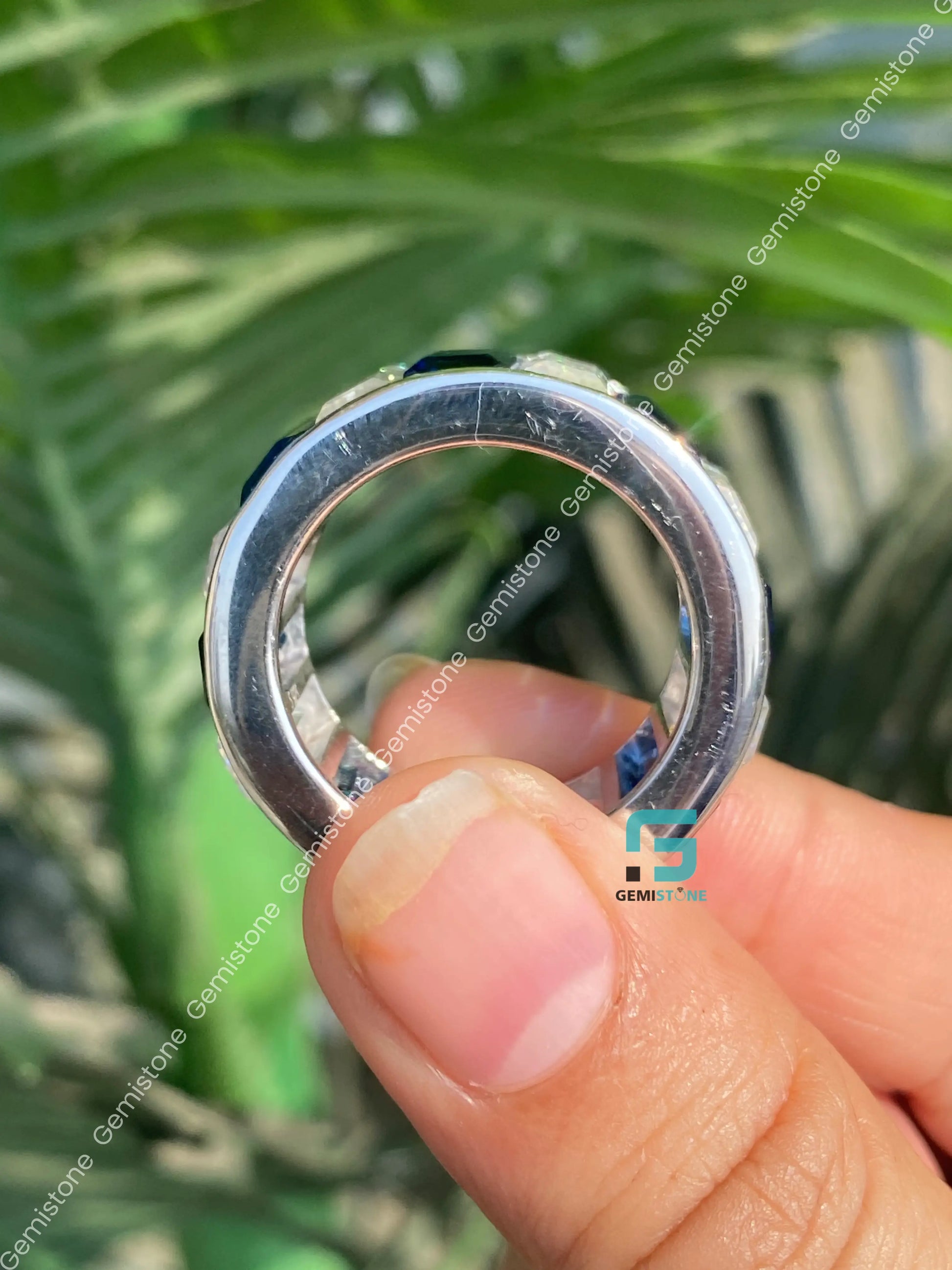 White_ Blue Baguette Moissanite Full Eternity Band