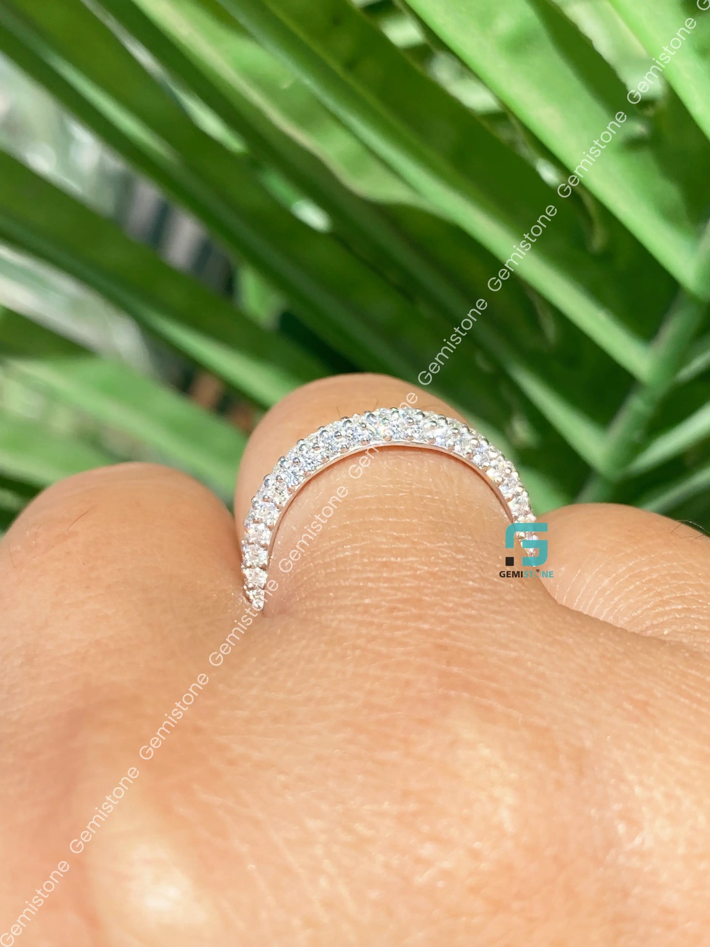 Wide Band Silver Diamond Stacking Ring