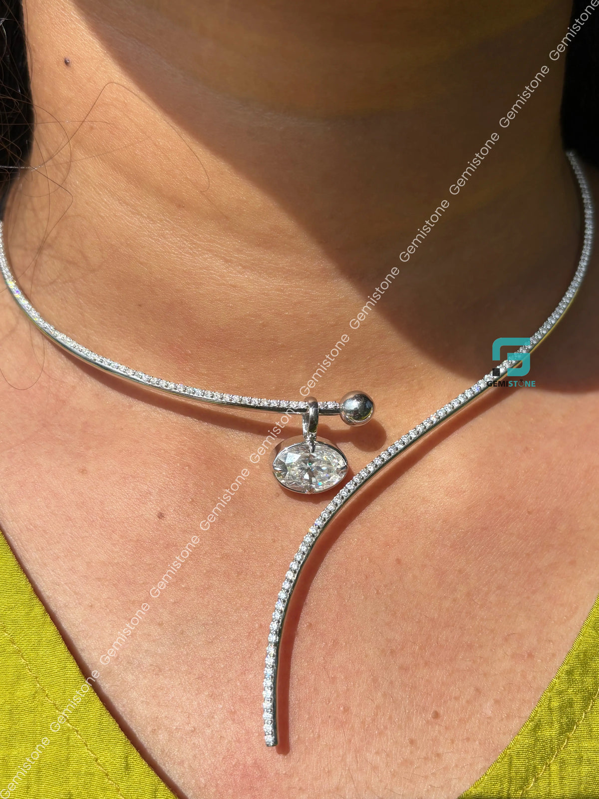 925 Silver Curved Open Collar Moissanite Necklace Pendant For Women