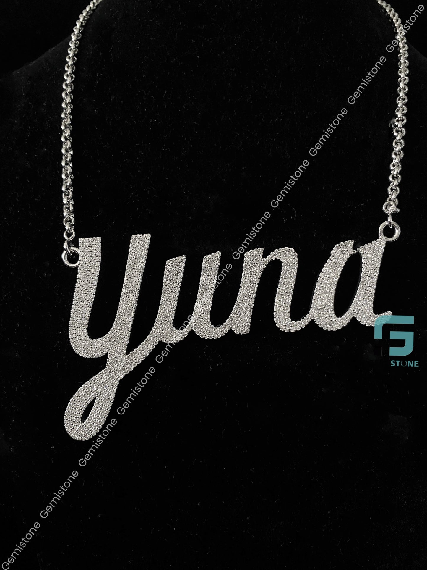 925 Silver Initlal YUNA Name Letter Moissanite Neckalce Pendant For Women