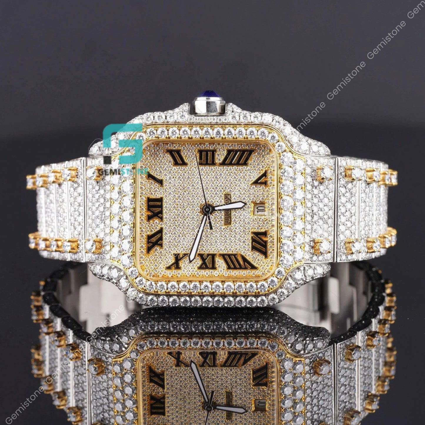 Men's Fully Iced Bust Down Moissanite Diamond Wrist Watch