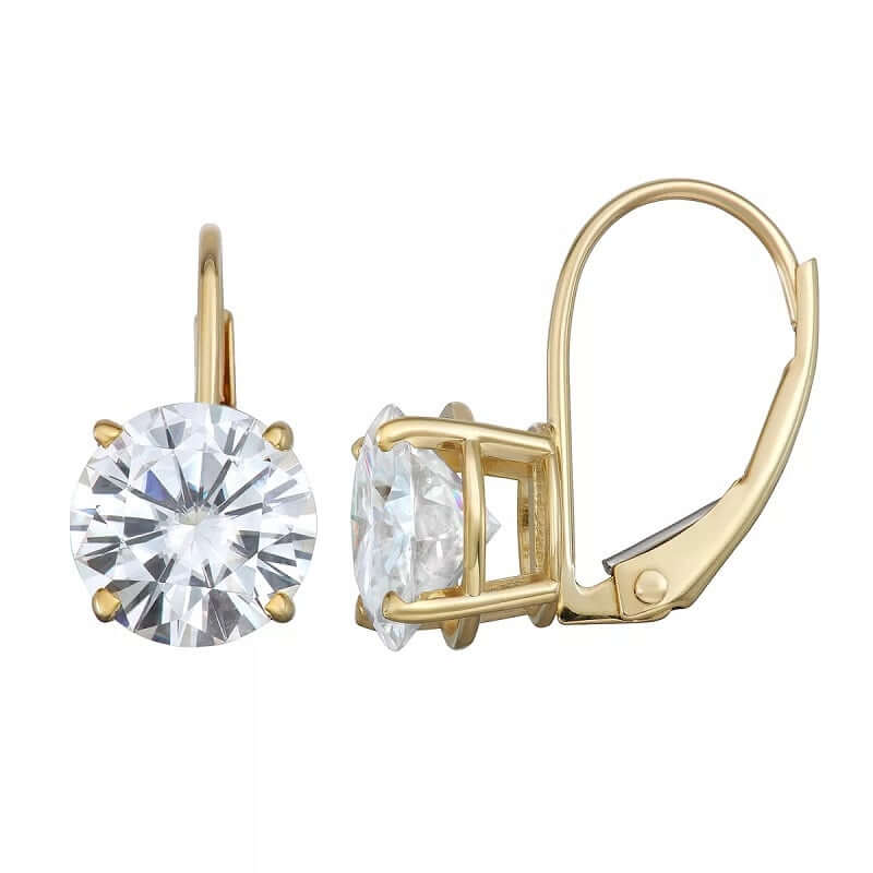 Round Moissanite Diamond Leverback Drop Dangle Earrings