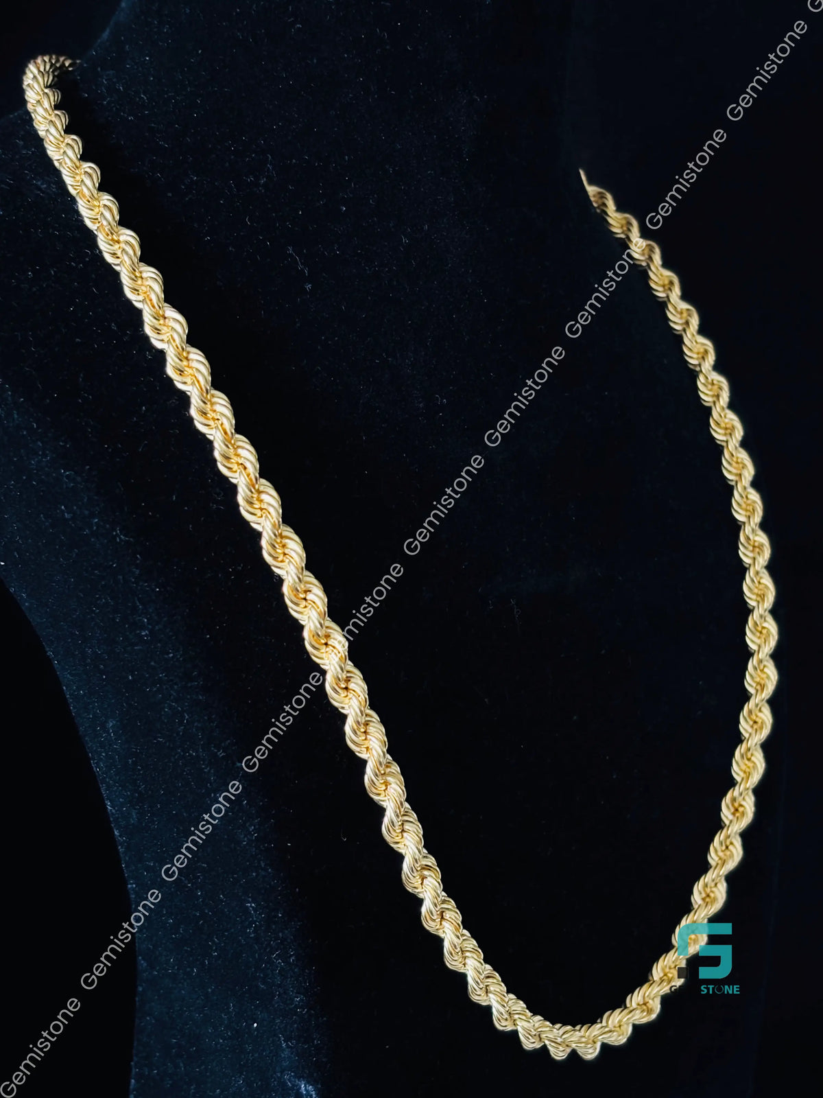925 Silver 5MM Yellow Gold Plated Plain Rope Chain