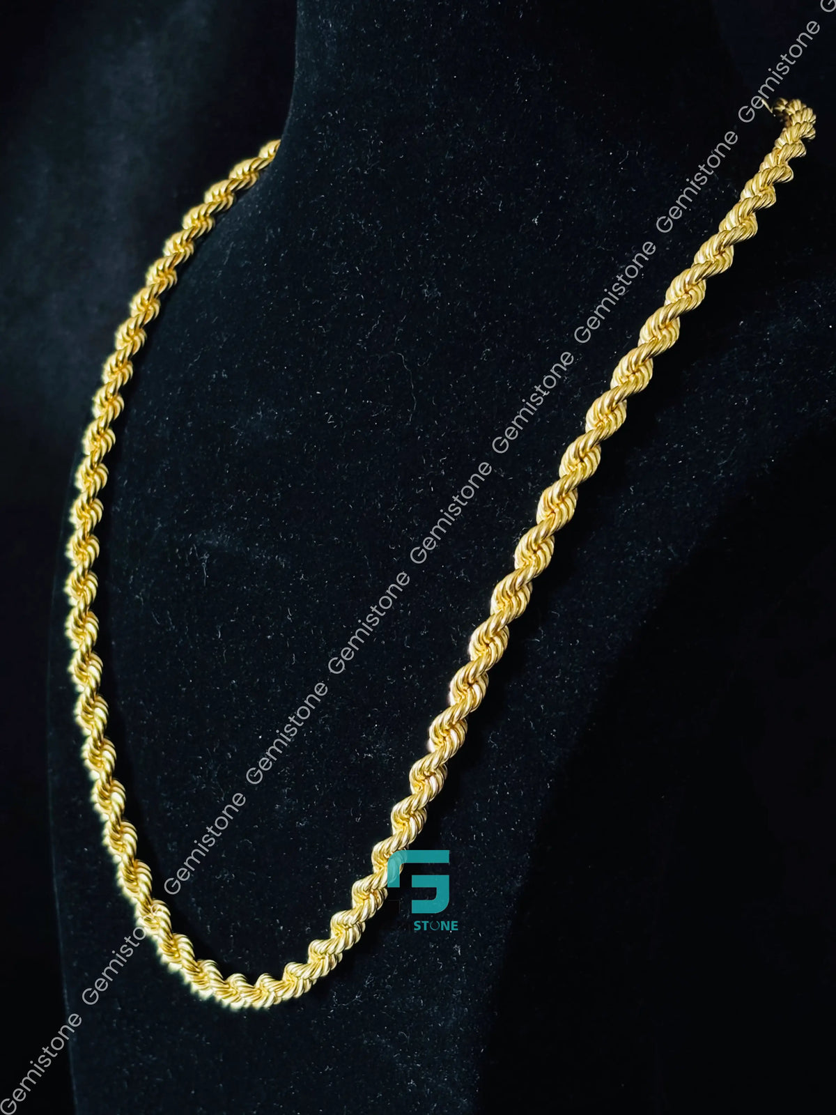 925 Silver 5MM Yellow Gold Plated Plain Rope Chain