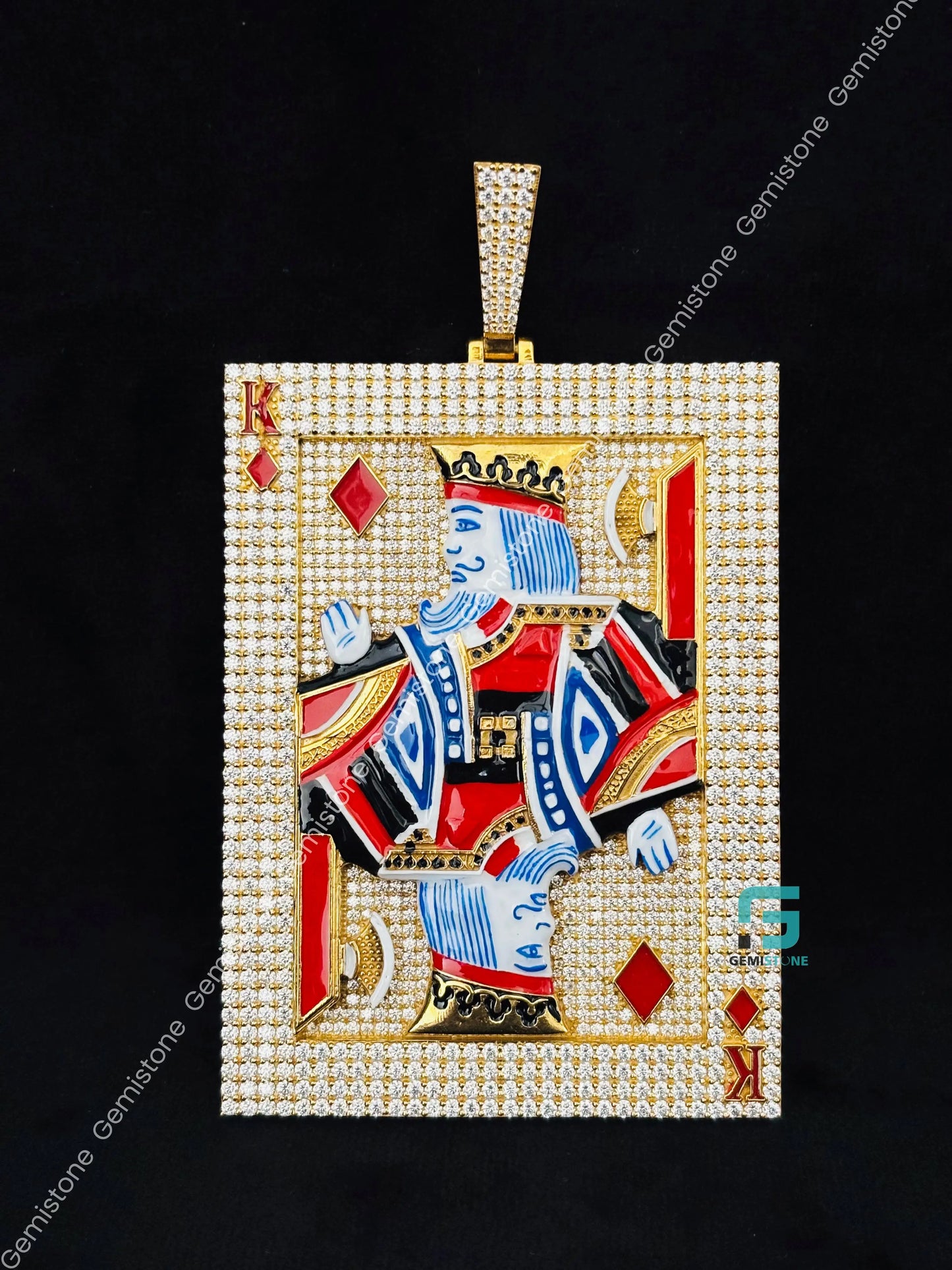 925 Yellow Gold Plated Moissanite King Card Pendant