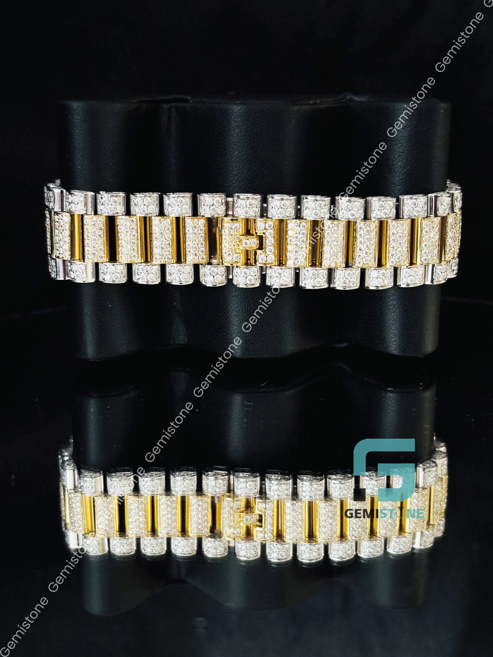 Yellow Dial Day Date Moissanite Hip Hop Watch