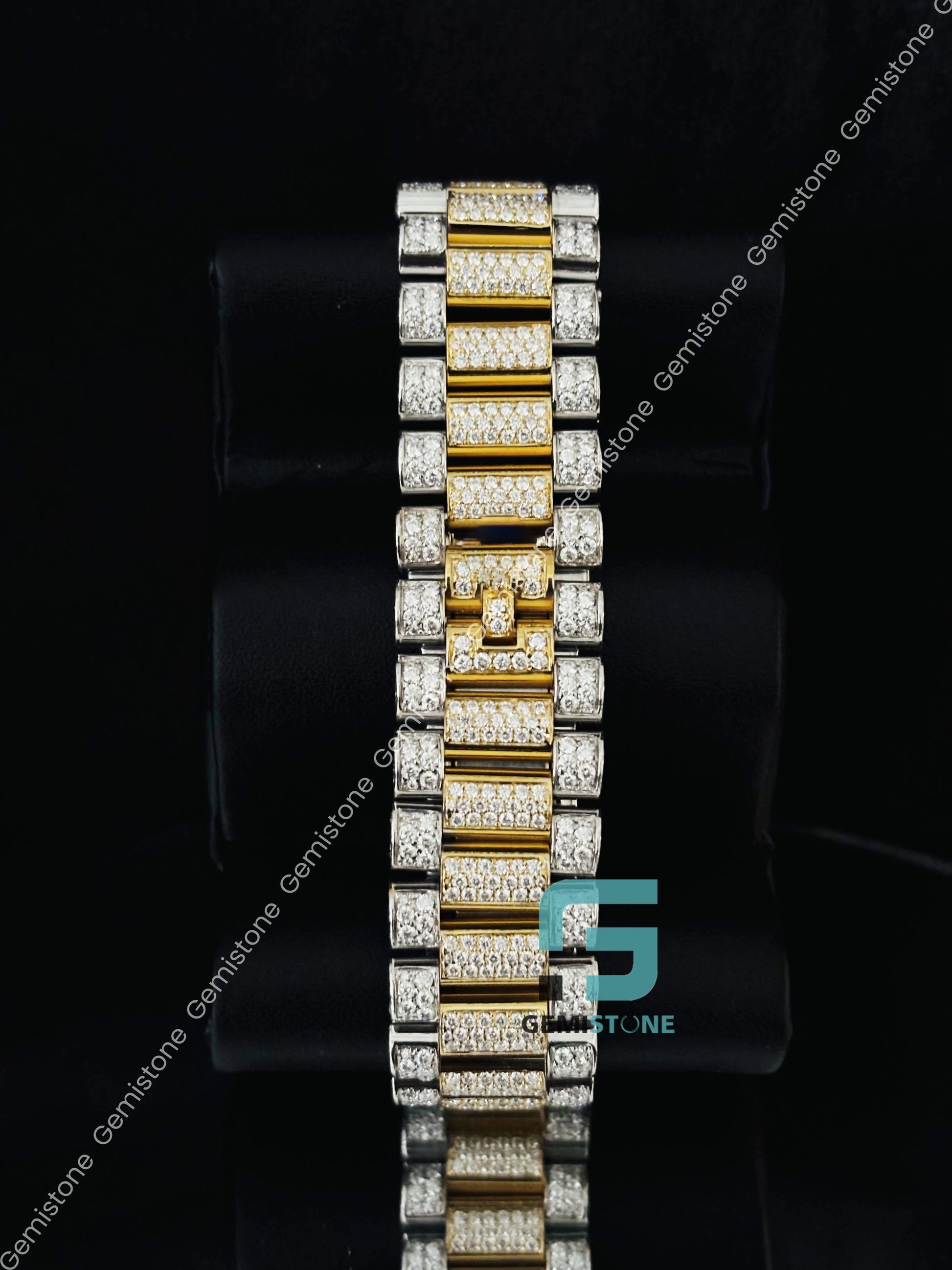Yellow Dial Moissanite Big Bezel Studded Watch