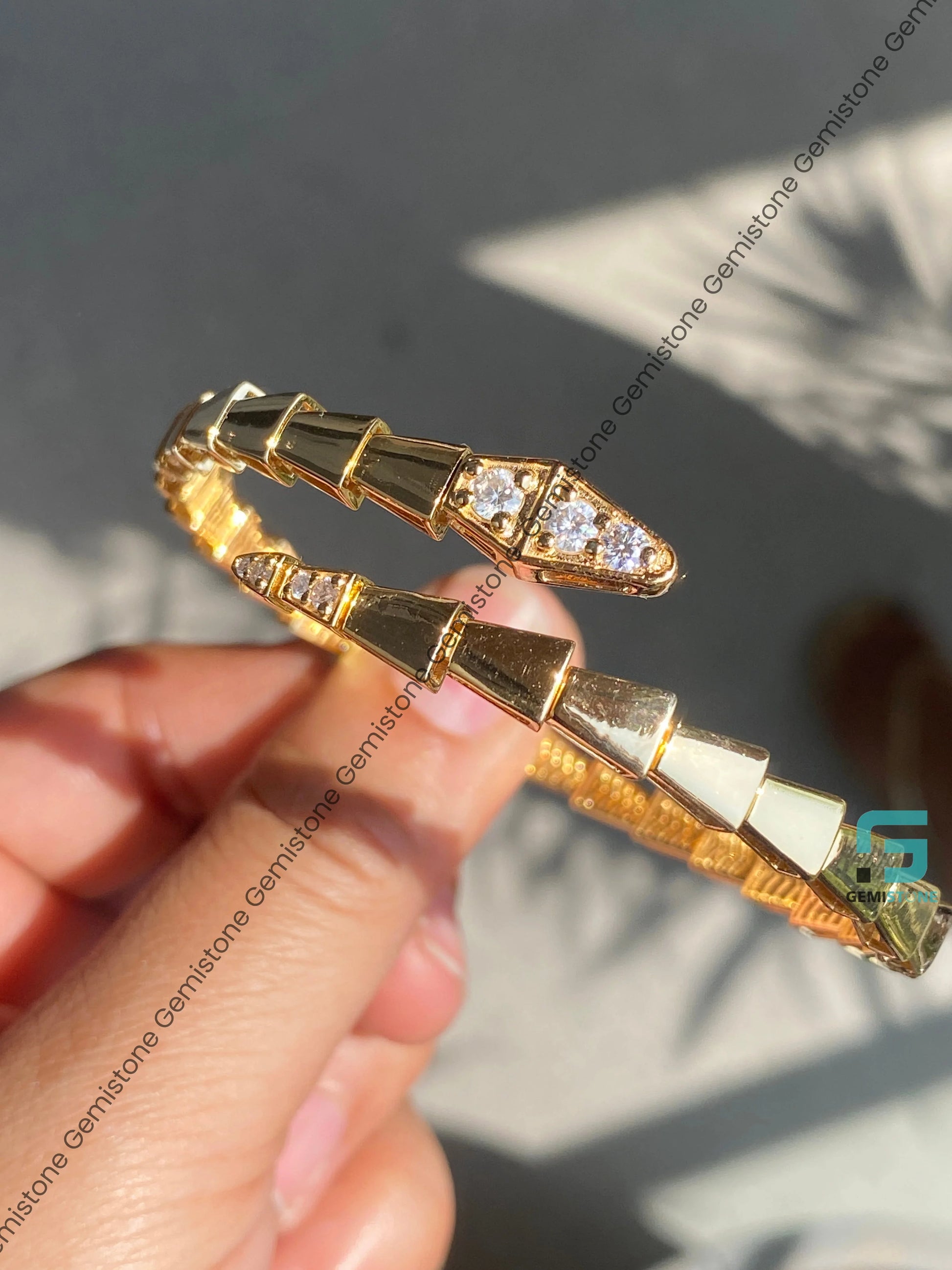 Yellow Gold Moissanite Snake Bracelet