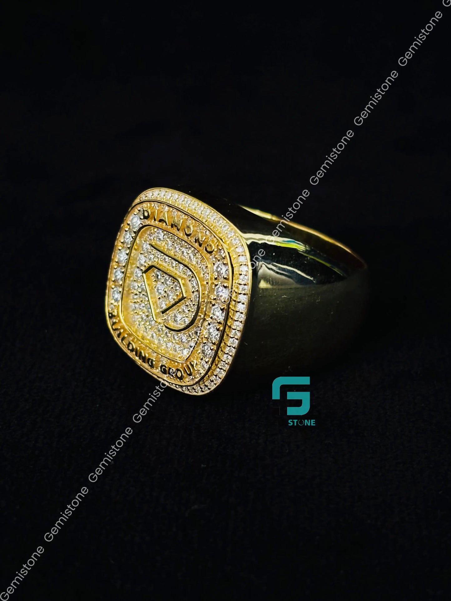 Yellow Gold Palted Diamond Shape Moissanite Hip Hop Ring For Men