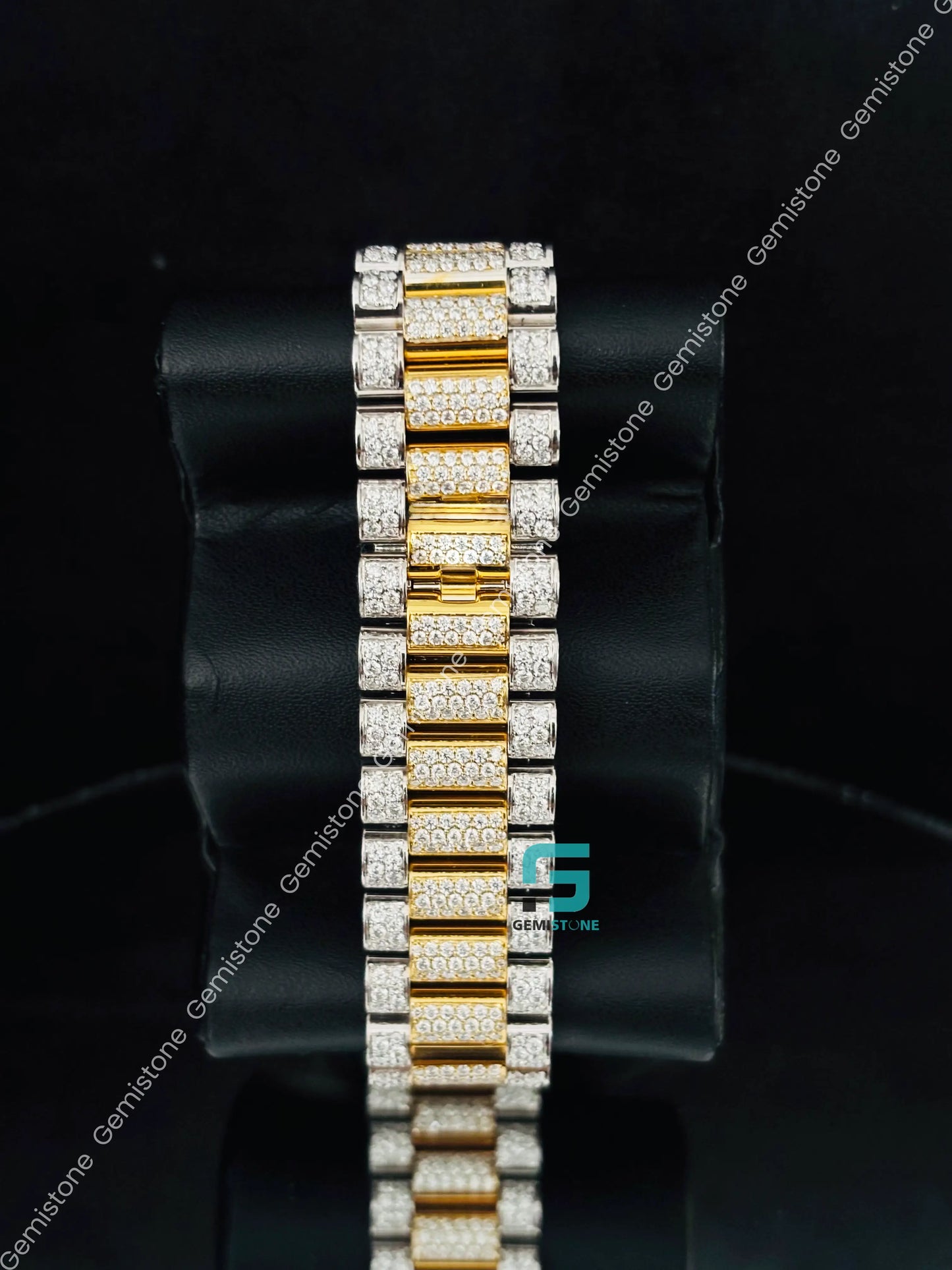 Yellow Gold Palted Hip Hop Green Dial Moissanite Watch For Men