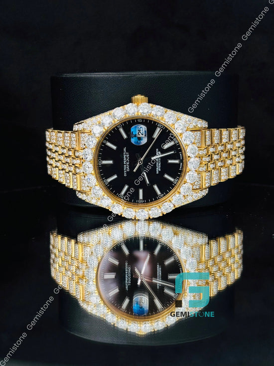 Yellow Gold Palted Moissanite Bust Down Watch