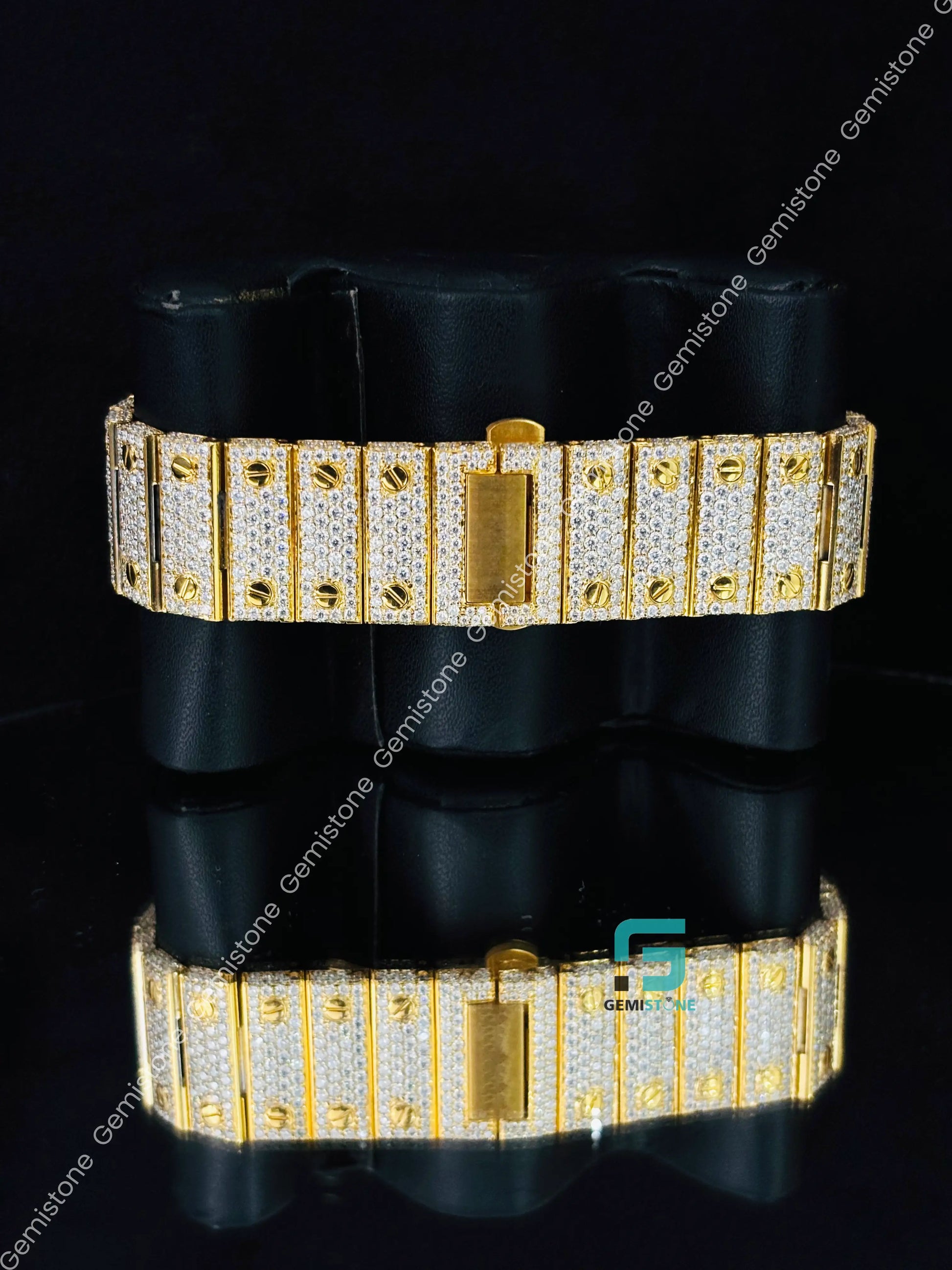 Yellow Gold Plated Hip Hop Roman Number Moissanite Watch
