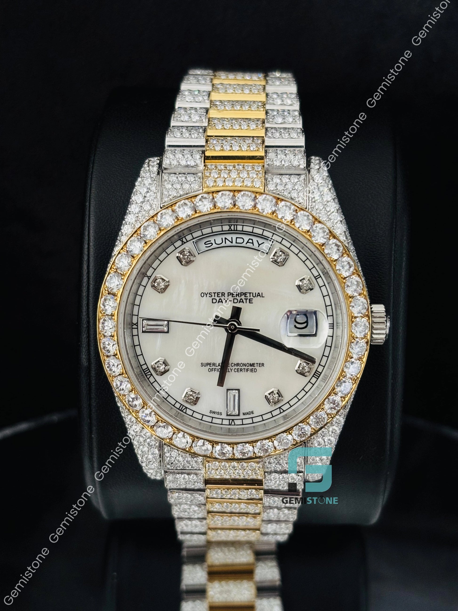 Yellow Gold Plated Moissanite DayDate Watch