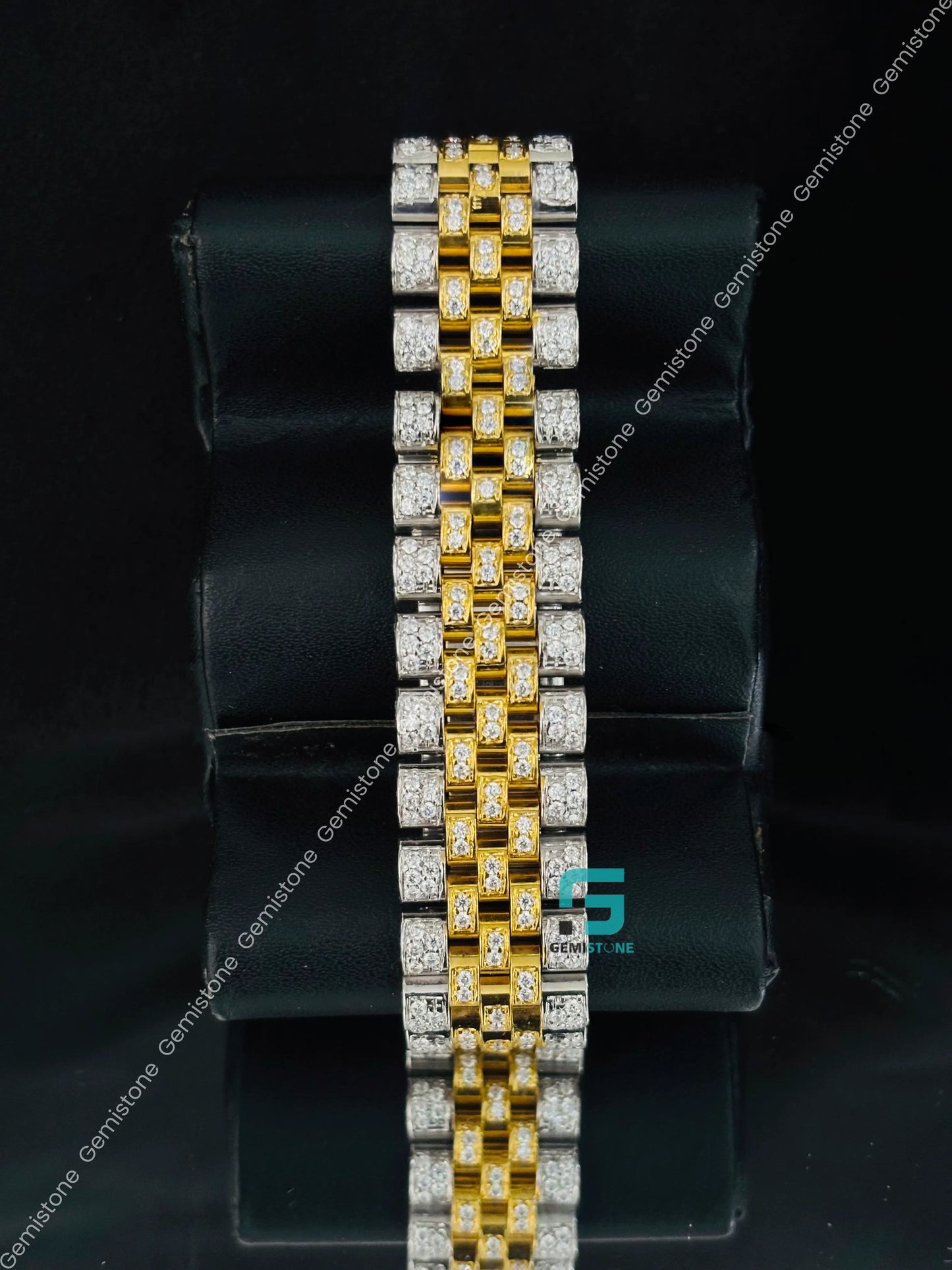 Yellow Gold Plated Moissanite Roman Number Diamond Studded Iced Out Watch For Men