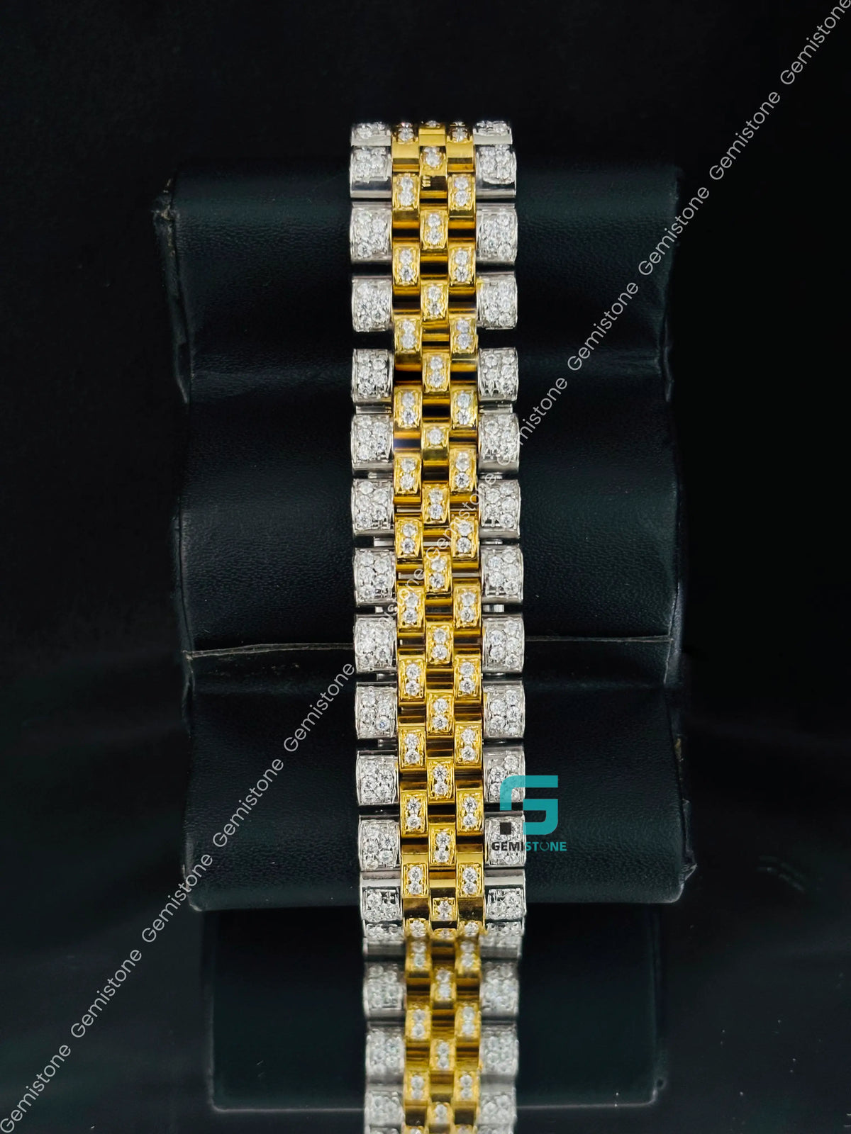 Yellow Gold Plated Moissanite Roman Number Diamond Studded Iced Out Watch For Men