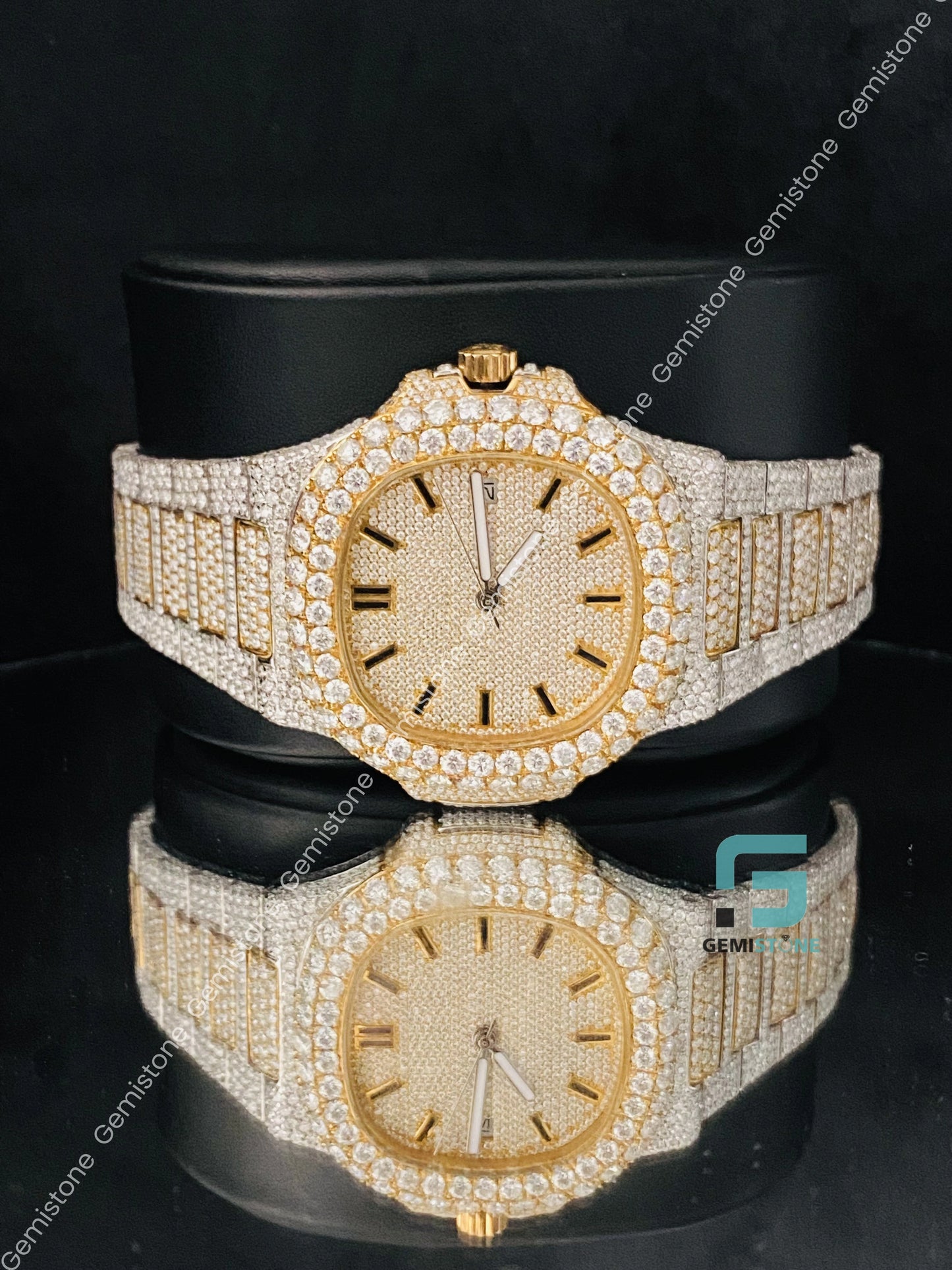 Yellow Gold Plating Moissanite Bust Down Watch
