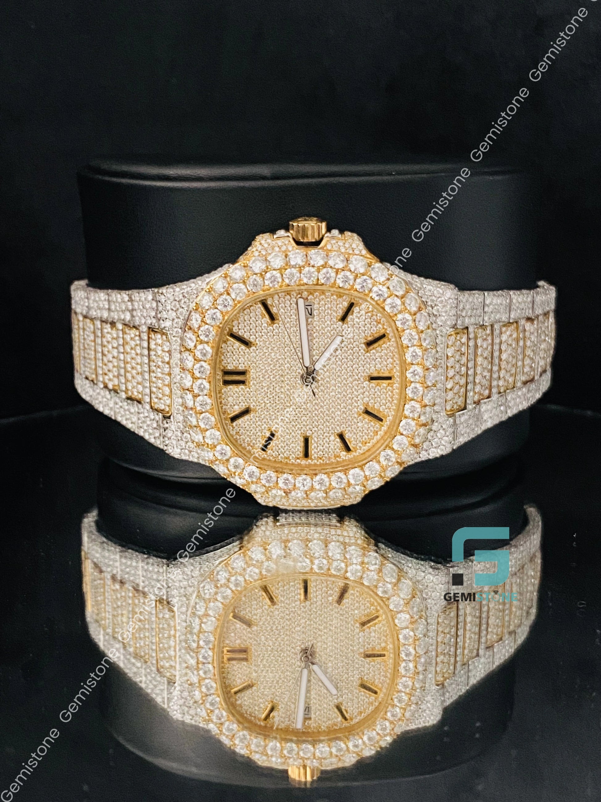 Yellow Gold Plating Moissanite Bust Down Watch