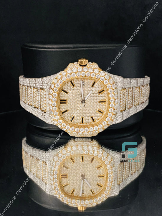 Yellow Gold Plating Moissanite Bust Down Watch