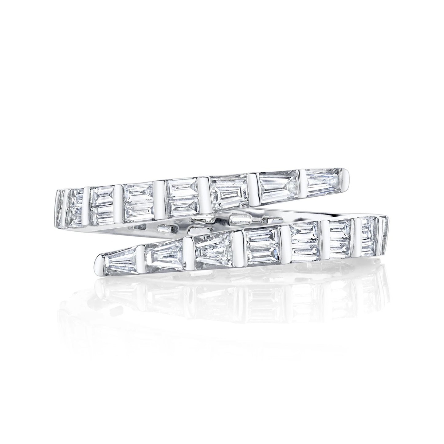 Two Row Baguette Diamond Wrap Coil Ring