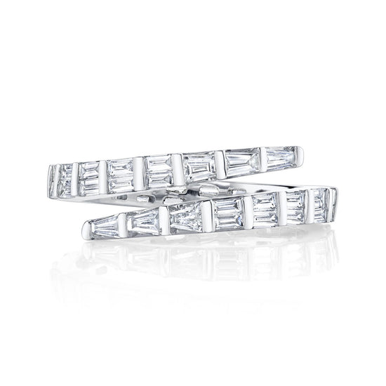 Two Row Baguette Diamond Wrap Coil Ring