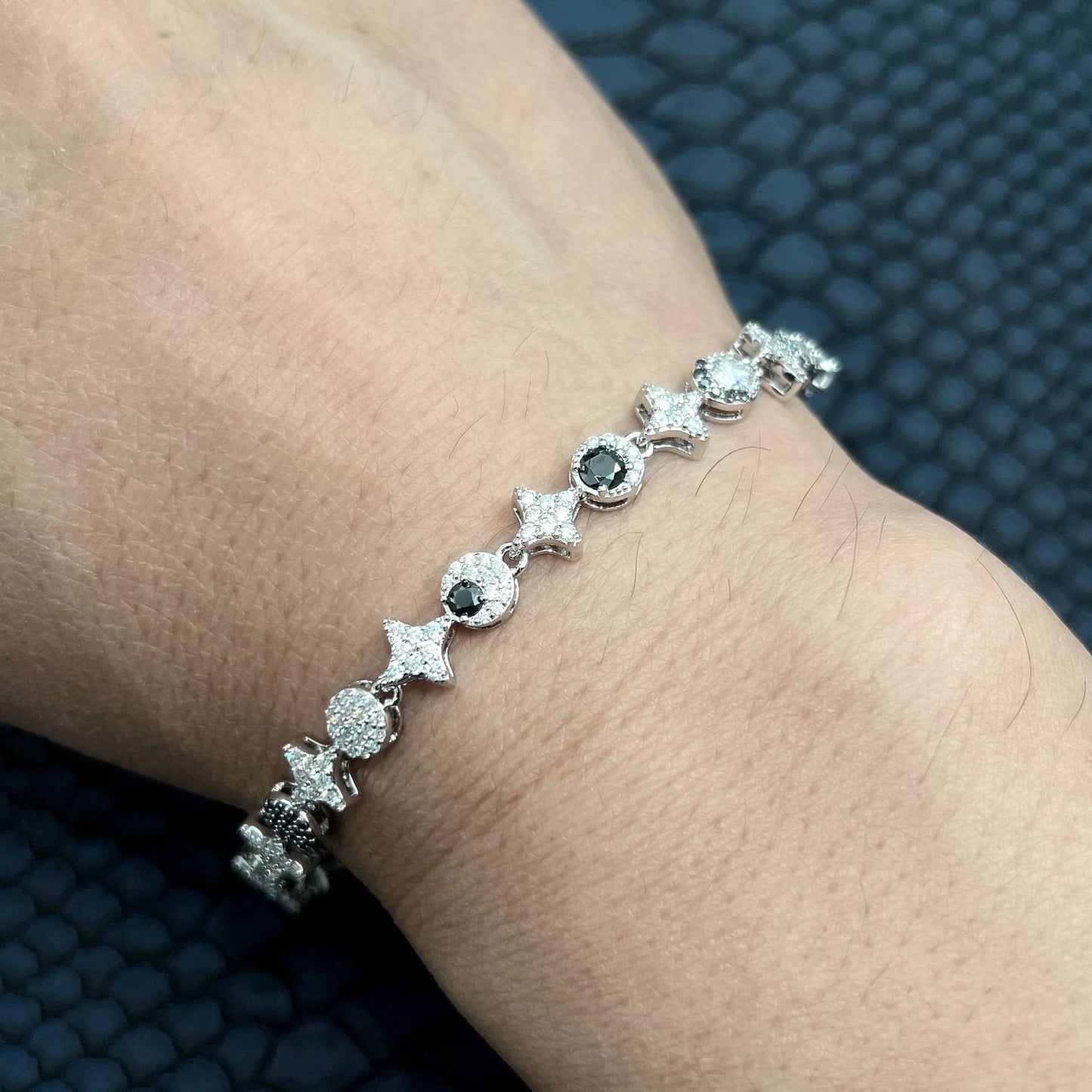 925 Unique Moissanite Moon Star Black And White Diamond Bracelet