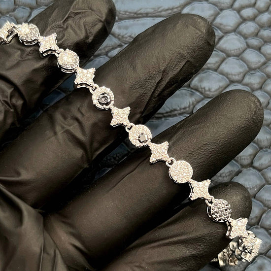 925 Unique Moissanite Moon Star Black And White Diamond Bracelet