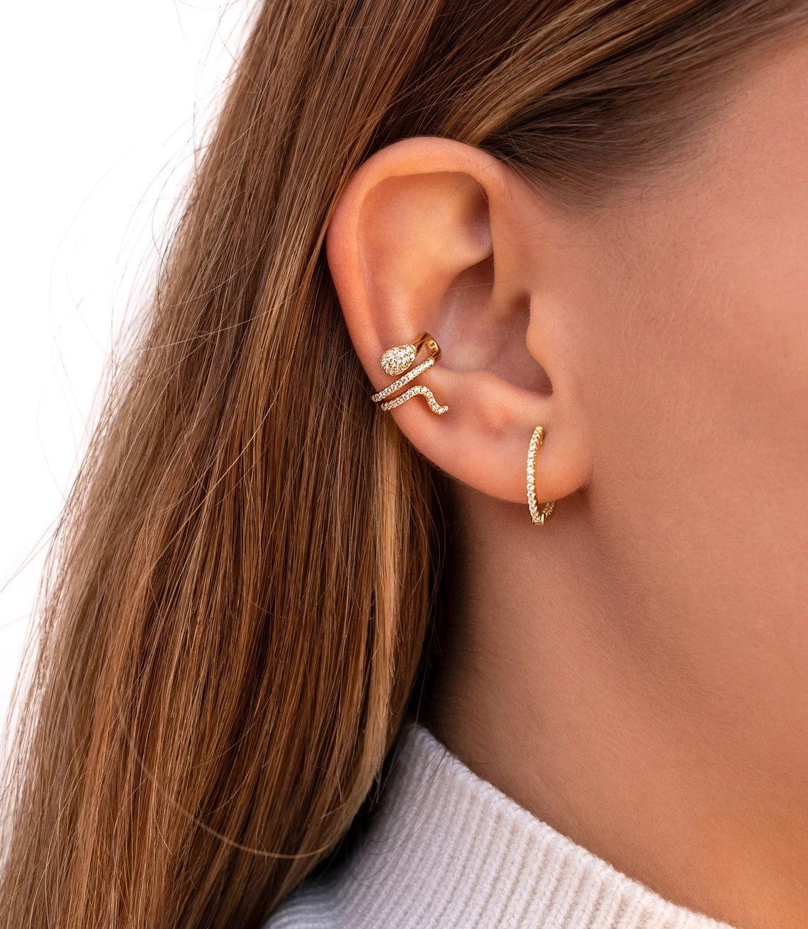 Pave Diamond Snake Shaped Ear Cuff Earrings