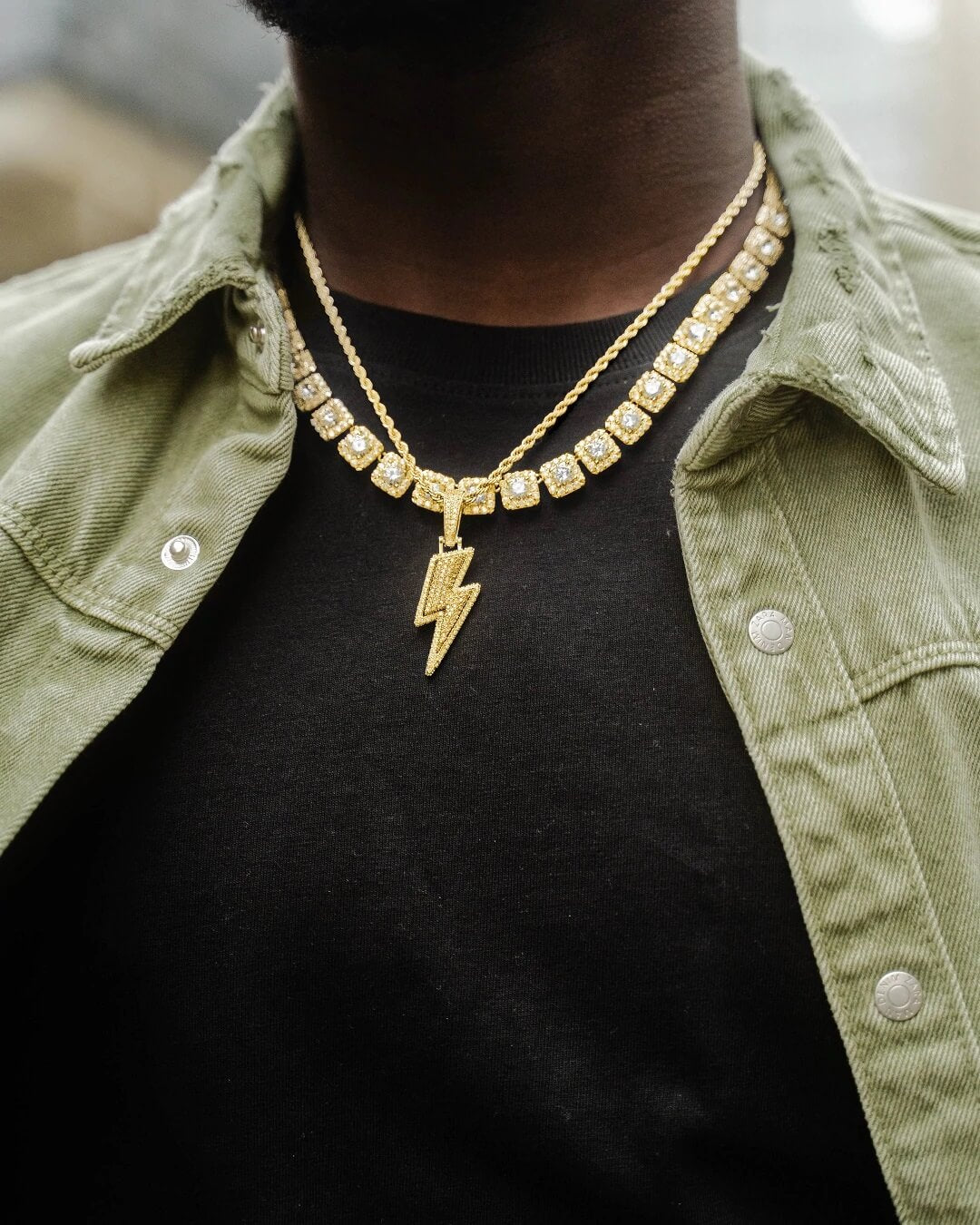 Lightning Bolt Symbol Diamond Pendant Necklace For Men