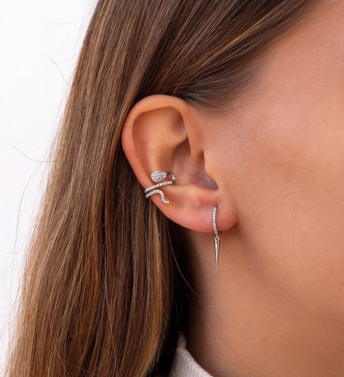 Pave Diamond Snake Shaped Ear Cuff Earrings