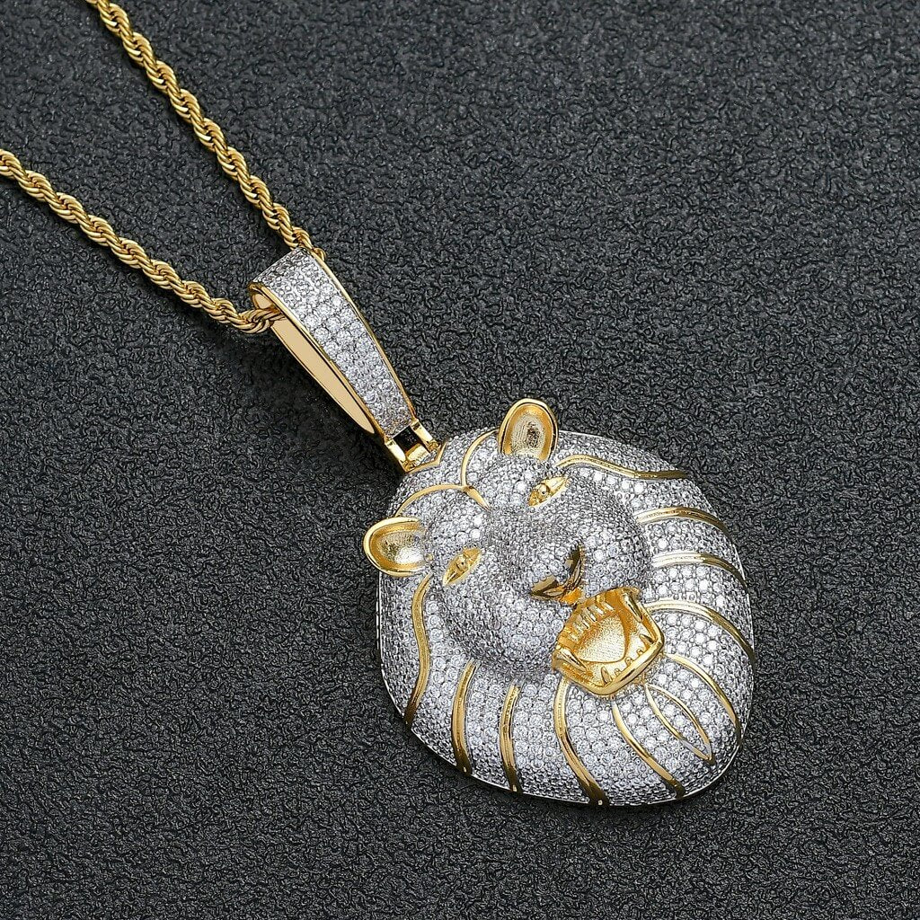 Roaring Lion Diamond Necklace Pendant For Men Gold