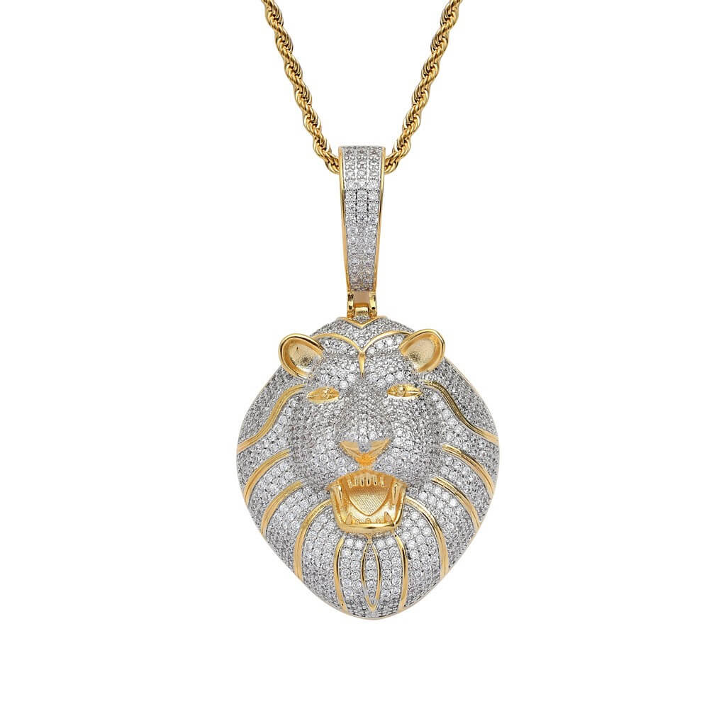 Roaring Lion Diamond Necklace Pendant For Men Gold