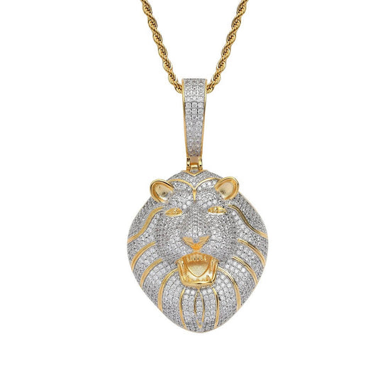 Roaring Lion Diamond Necklace Pendant For Men Gold