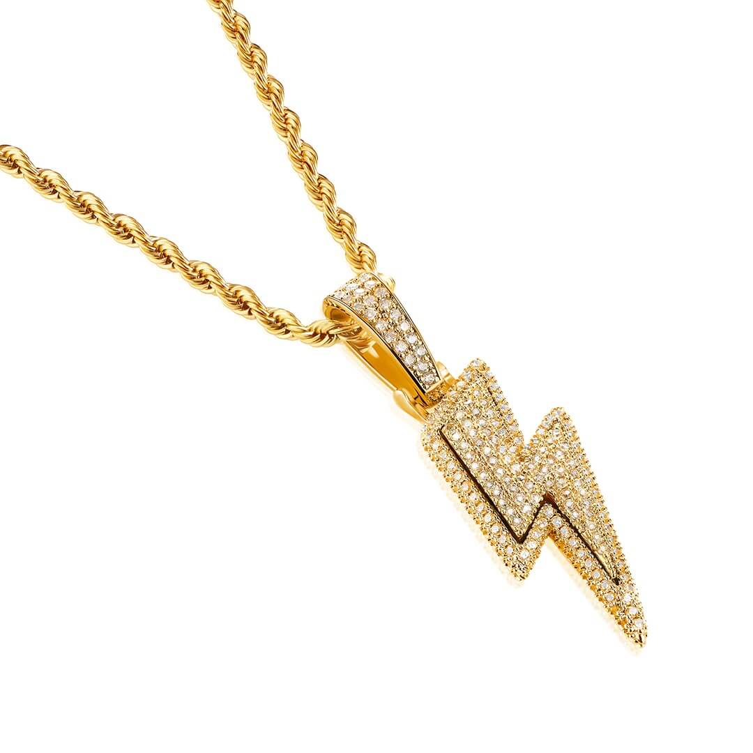 Lightning Bolt Symbol Diamond Pendant Necklace For Men