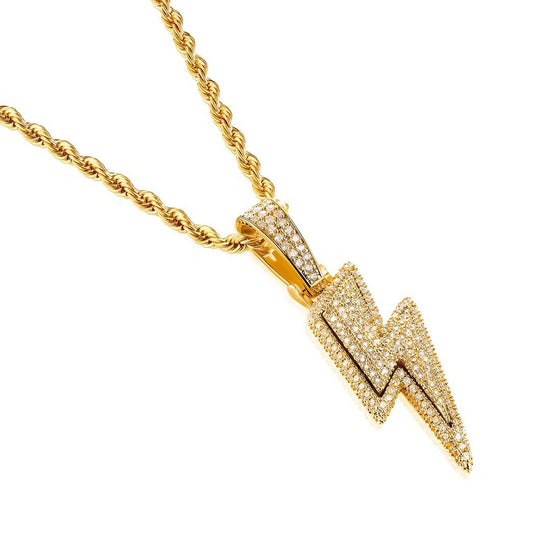 Lightning Bolt Symbol Diamond Pendant Necklace For Men